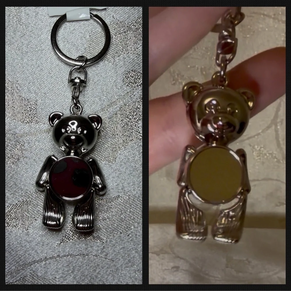 Dangling Silver Bear Keychain w Mirror belly + movable arms & legs New - Picture 3 of 5